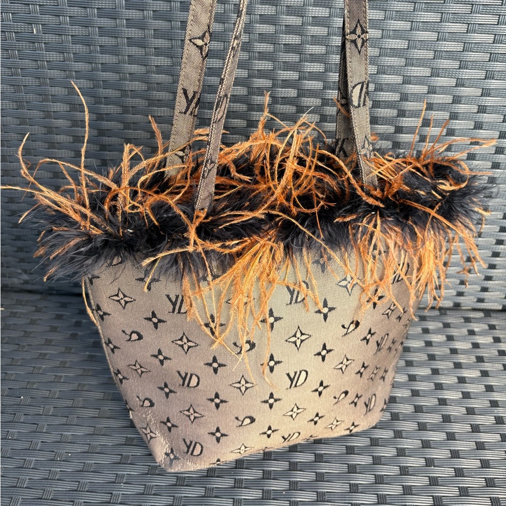Brown and Black Feathered Bag - Picture 2 of 6